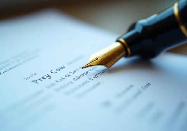Close up of a legal document with a luxury pen